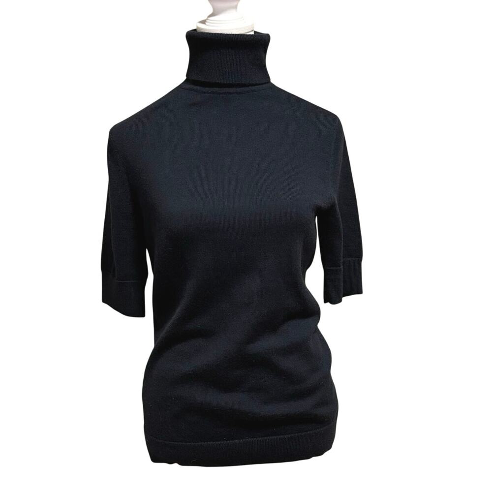 LL Bean Signature Size S 100% Merino Wool Turtleneck Sweater Short Sleeve Navy